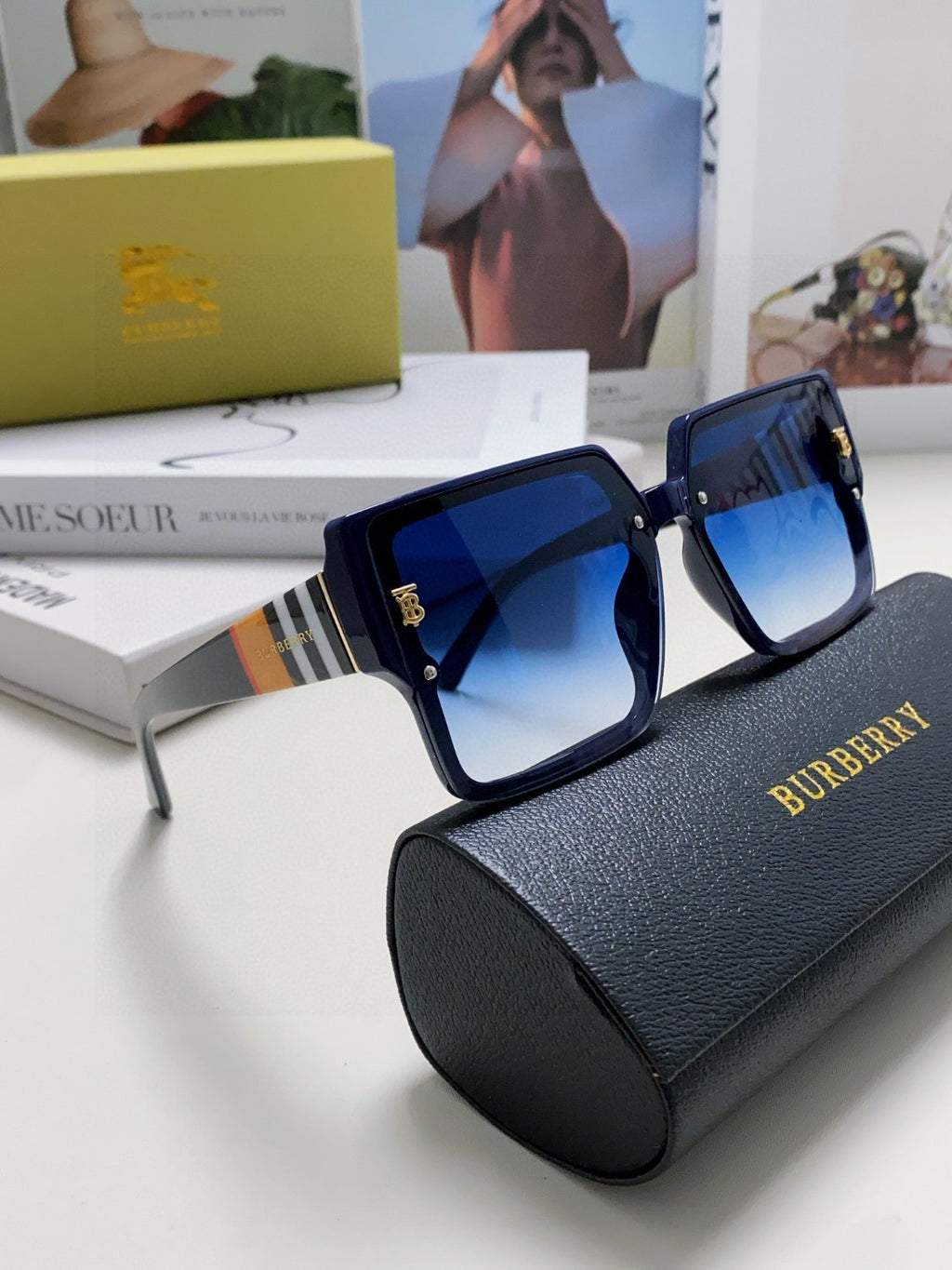 Burberry Oversized Blue Lens Sunglasses for Women - detail image 7