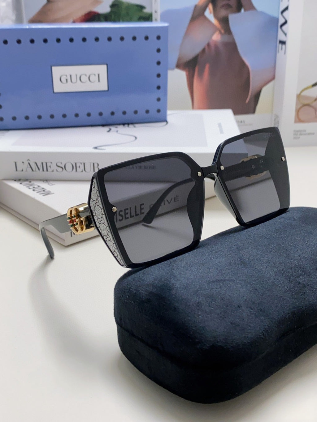 Gucci Oversized Black Lens Sunglasses for Women - 448824 - detail image 7