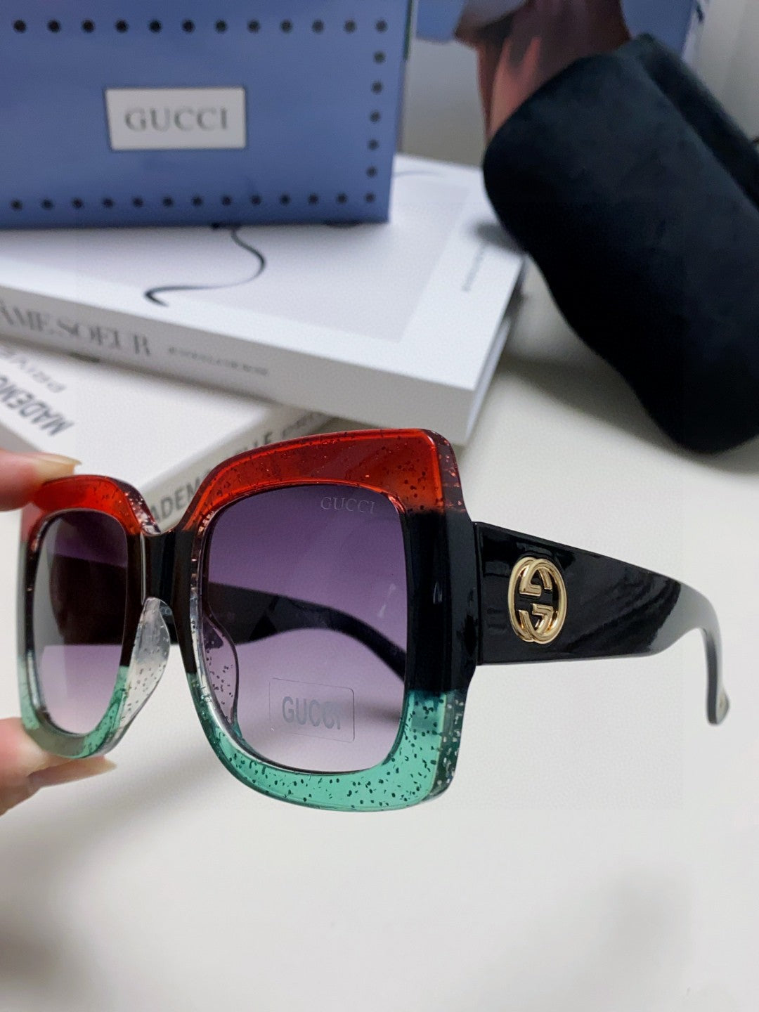 Gucci Oversized Gray Lens Sunglasses for Men & Women - detail image 5