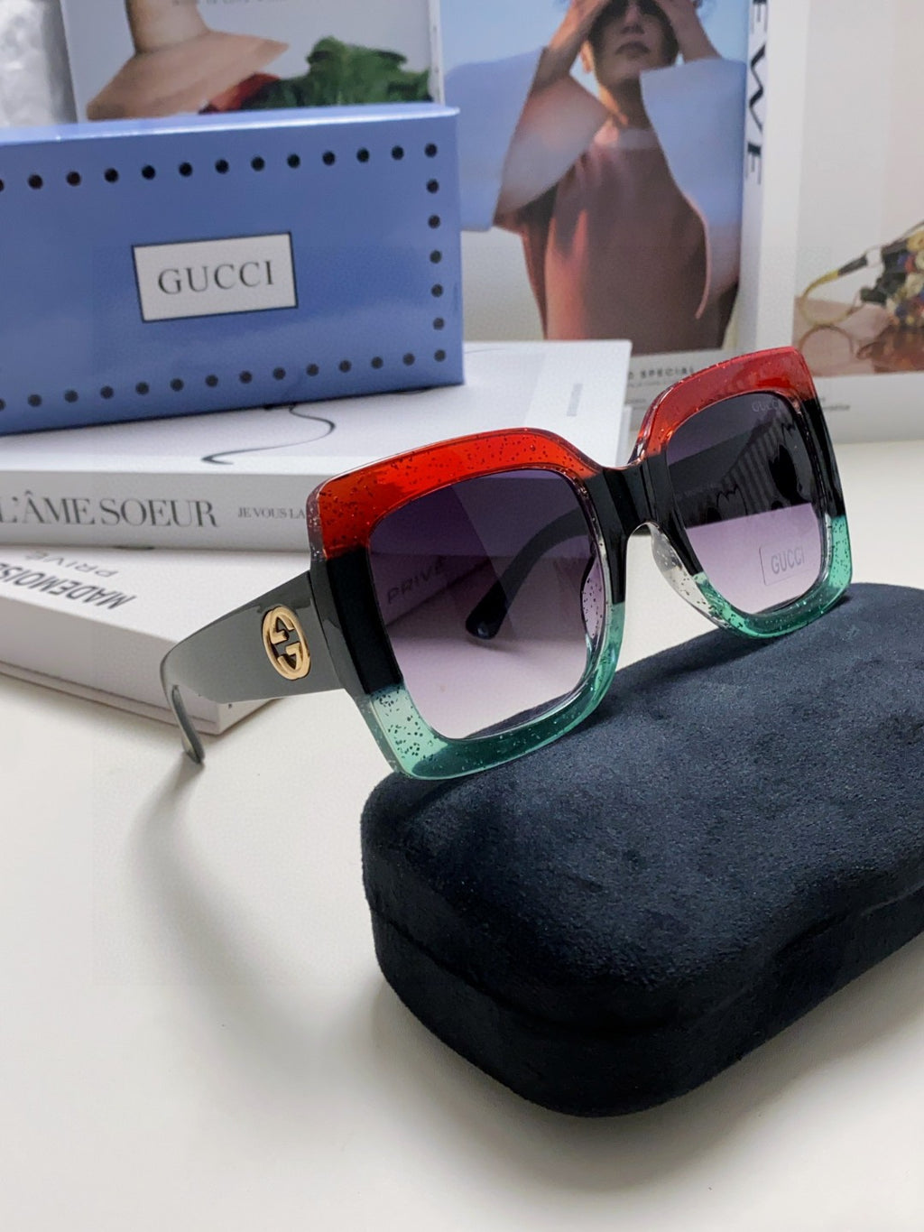 Gucci Oversized Gray Lens Sunglasses for Men & Women - detail image 7