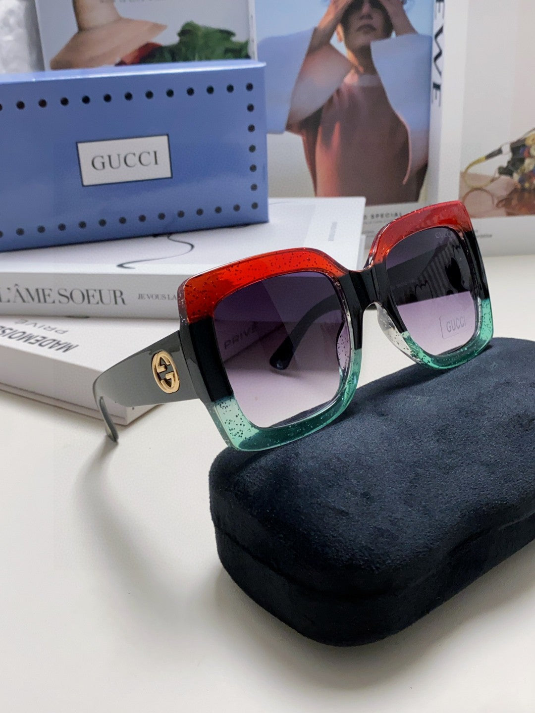 Gucci Oversized Gray Lens Sunglasses for Men & Women - detail image 7