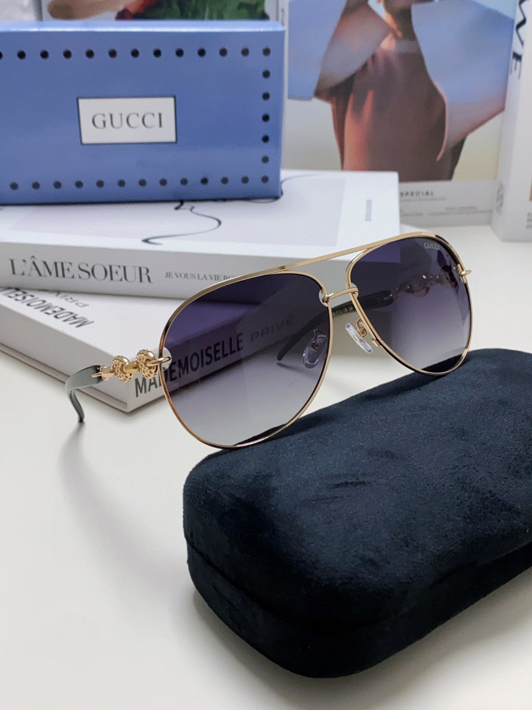 Gucci Polarized Aviator Silver Lens Sunglasses for Men & Women - detail image 7