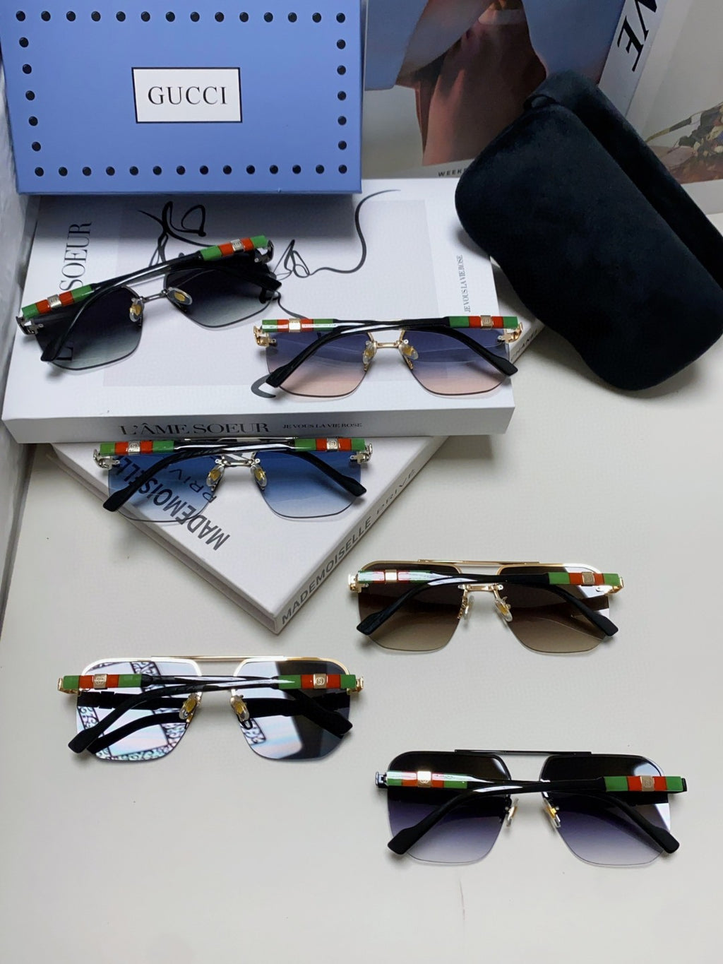 Gucci Lightweight Acetate Rimless Gray Lens Sunglasses for Men & Women - detail image 8