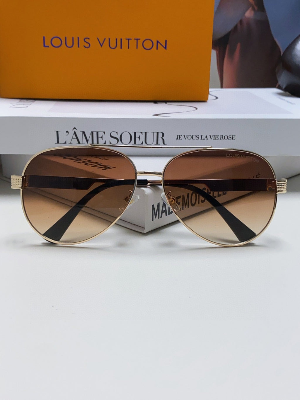 Louis Vuitton Metal Aviator Brown Lens Sunglasses for Men - 448636 - detail image 6