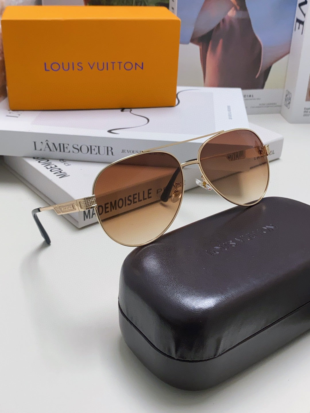Louis Vuitton Metal Aviator Brown Lens Sunglasses for Men - 448636 - detail image 7