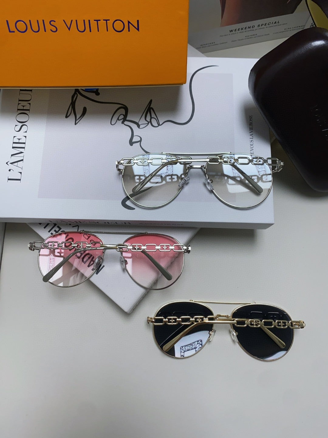 Louis Vuitton Aviator Red Lens Sunglasses for Women - detail image 7