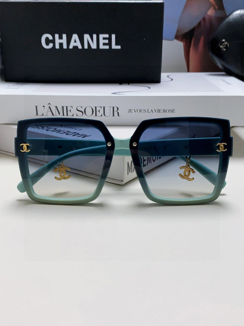 Chanel Photochromic Oversized Blue Lens Sunglasses for Men & Women - detail image 5