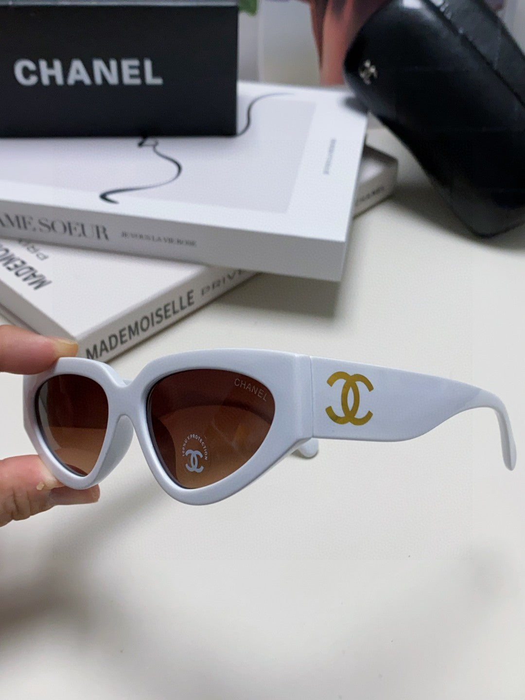 Chanel Cat-Eye Gray Lens Sunglasses for Women - 448903 - detail image 5