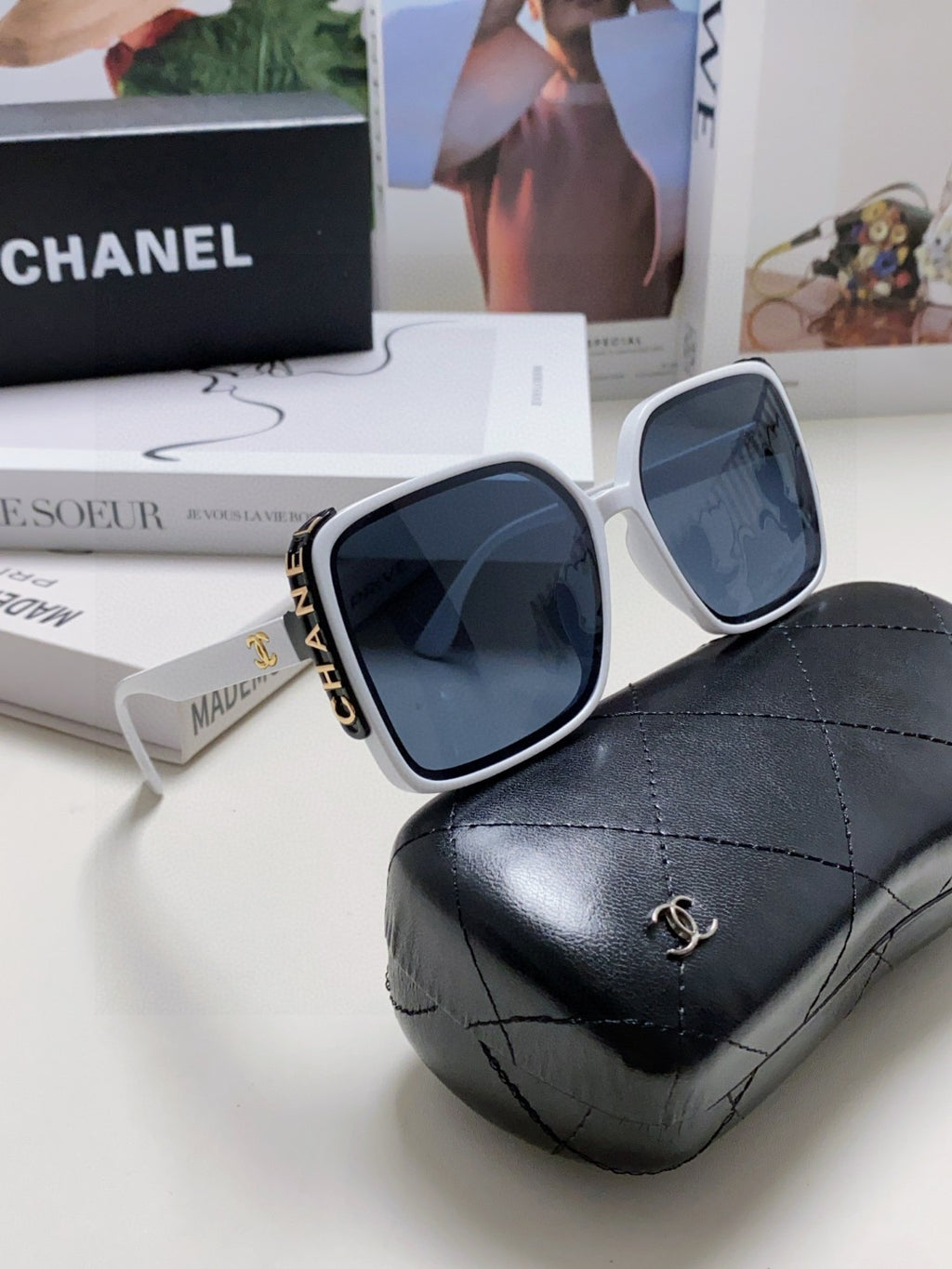 Chanel Square Black Lens Sunglasses for Women - detail image 7
