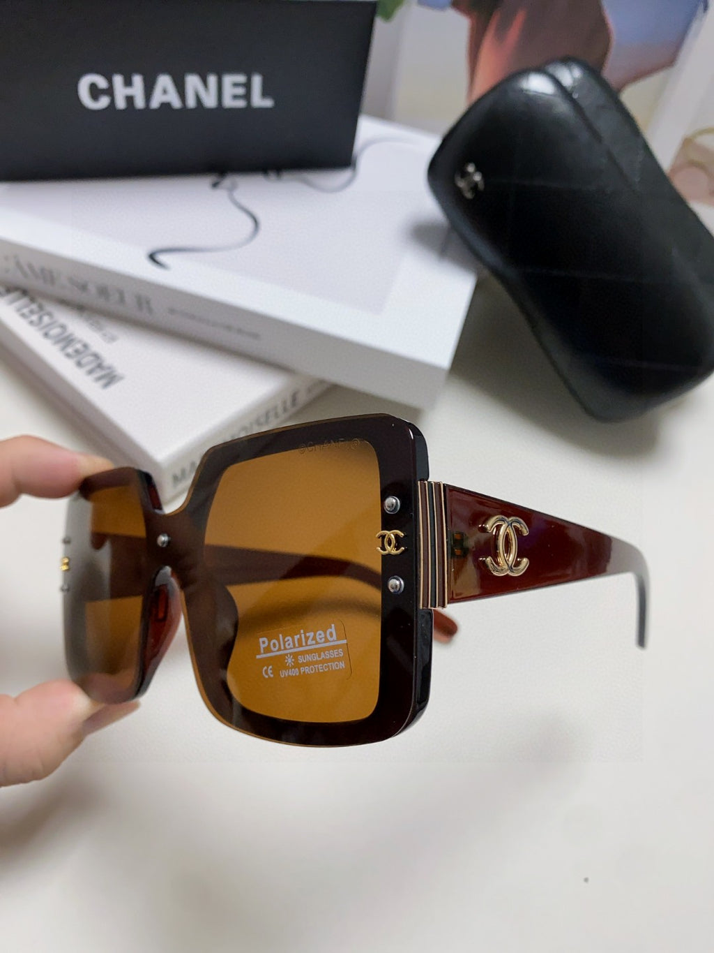 Chanel Polarized Oversized Black Lens Sunglasses for Women - 448912 - detail image 5