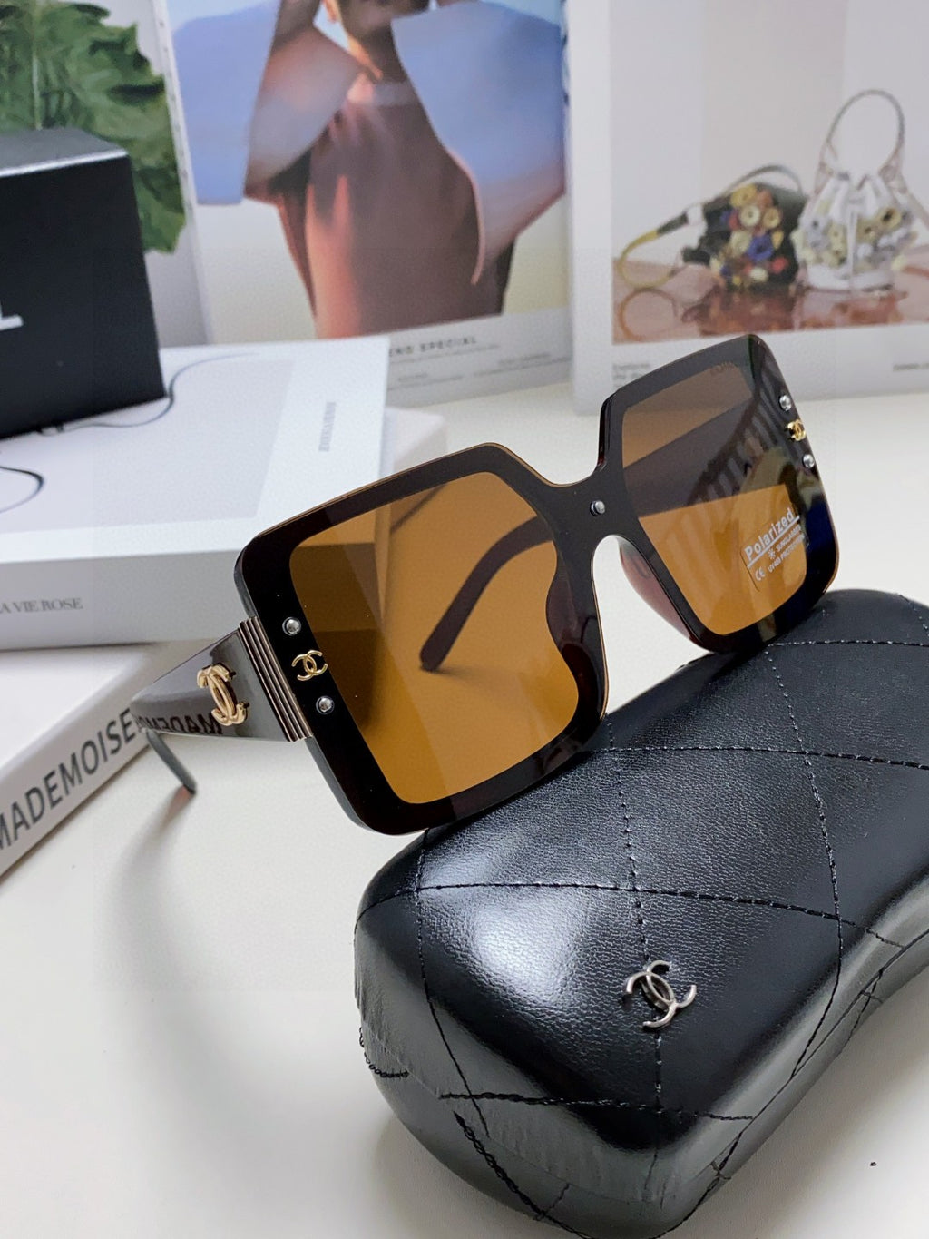 Chanel Polarized Oversized Black Lens Sunglasses for Women - 448912 - detail image 7