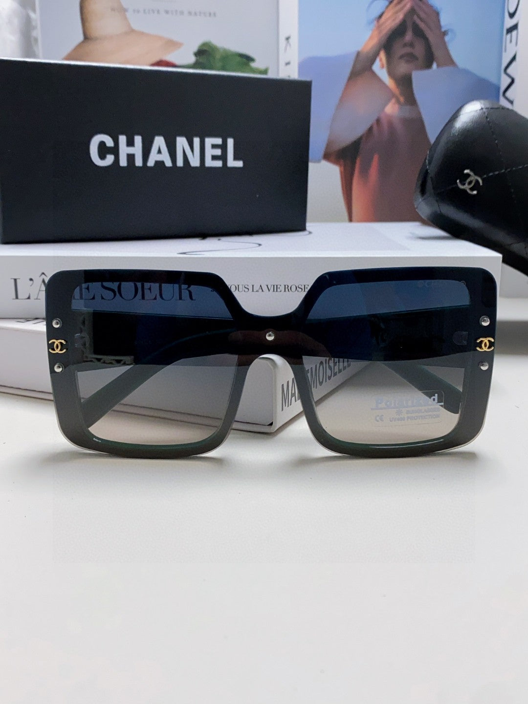 Chanel Polarized Oversized Black Lens Sunglasses for Women - 448913 - detail image 6