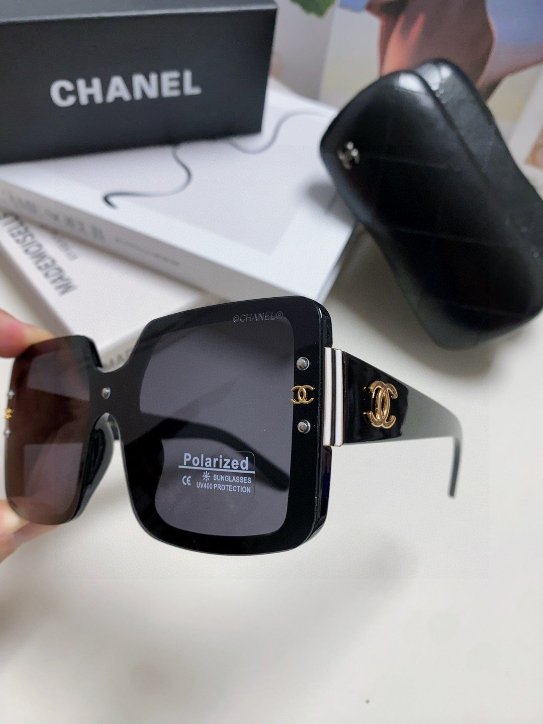 Chanel Polarized Oversized Black Lens Sunglasses for Women - detail image 5