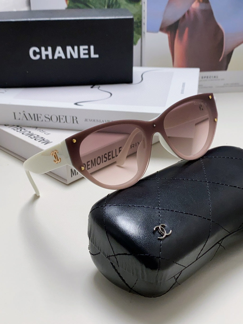 Chanel Round Red Lens Sunglasses for Women - detail image 7
