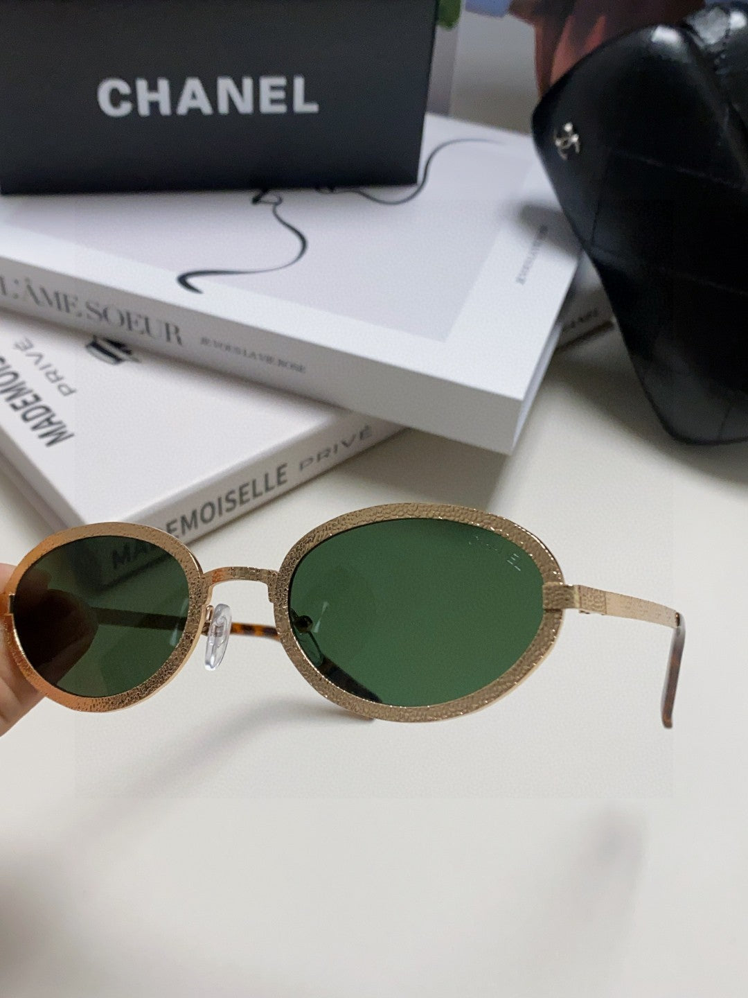 Chanel Metal Oval Black Lens Sunglasses for Women - 448927 - detail image 7