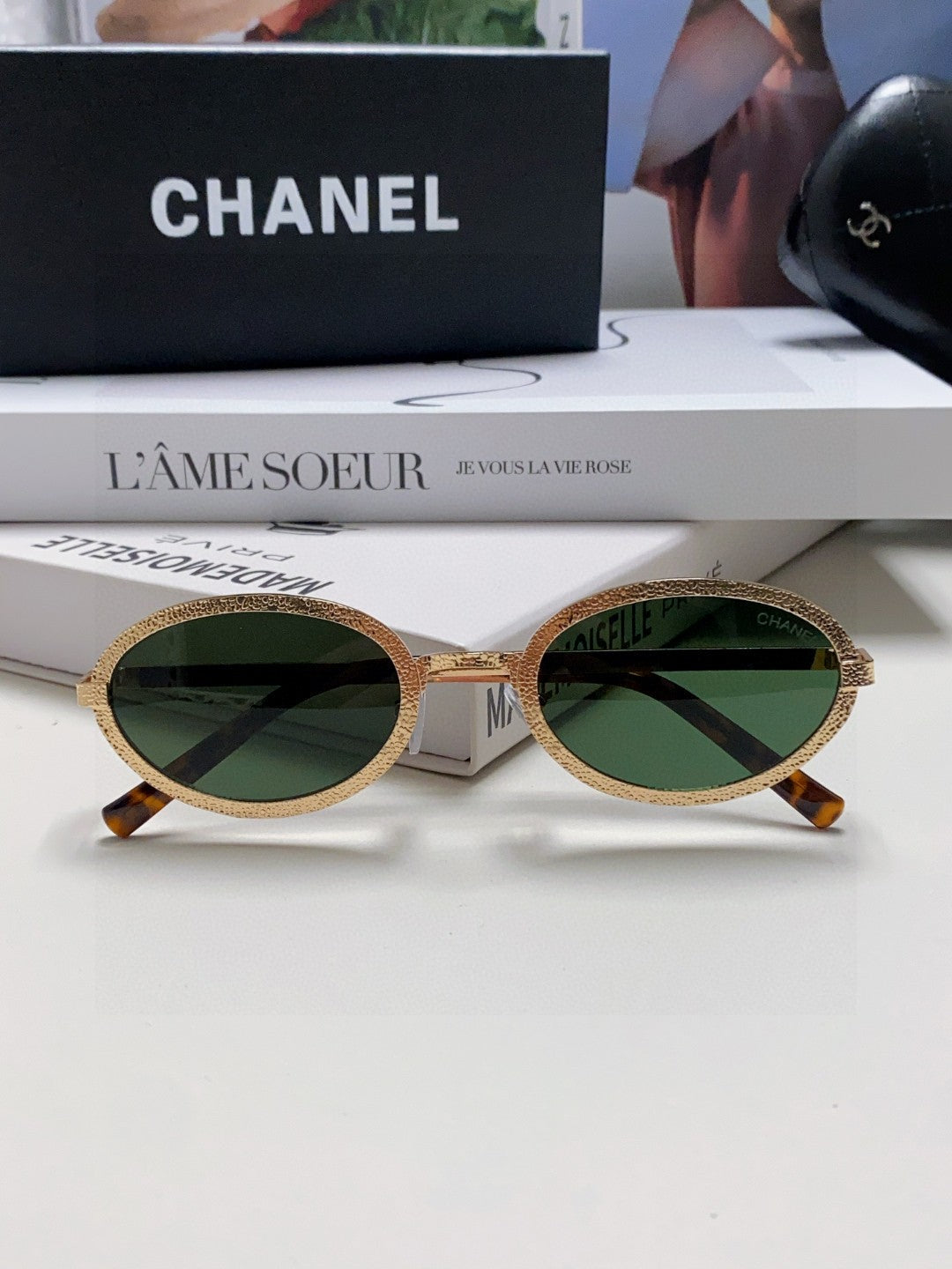 Chanel Metal Oval Black Lens Sunglasses for Women - 448927 - detail image 8