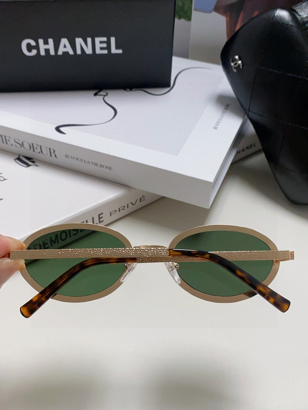 Chanel Metal Oval Black Lens Sunglasses for Women - 448927 - detail image 6