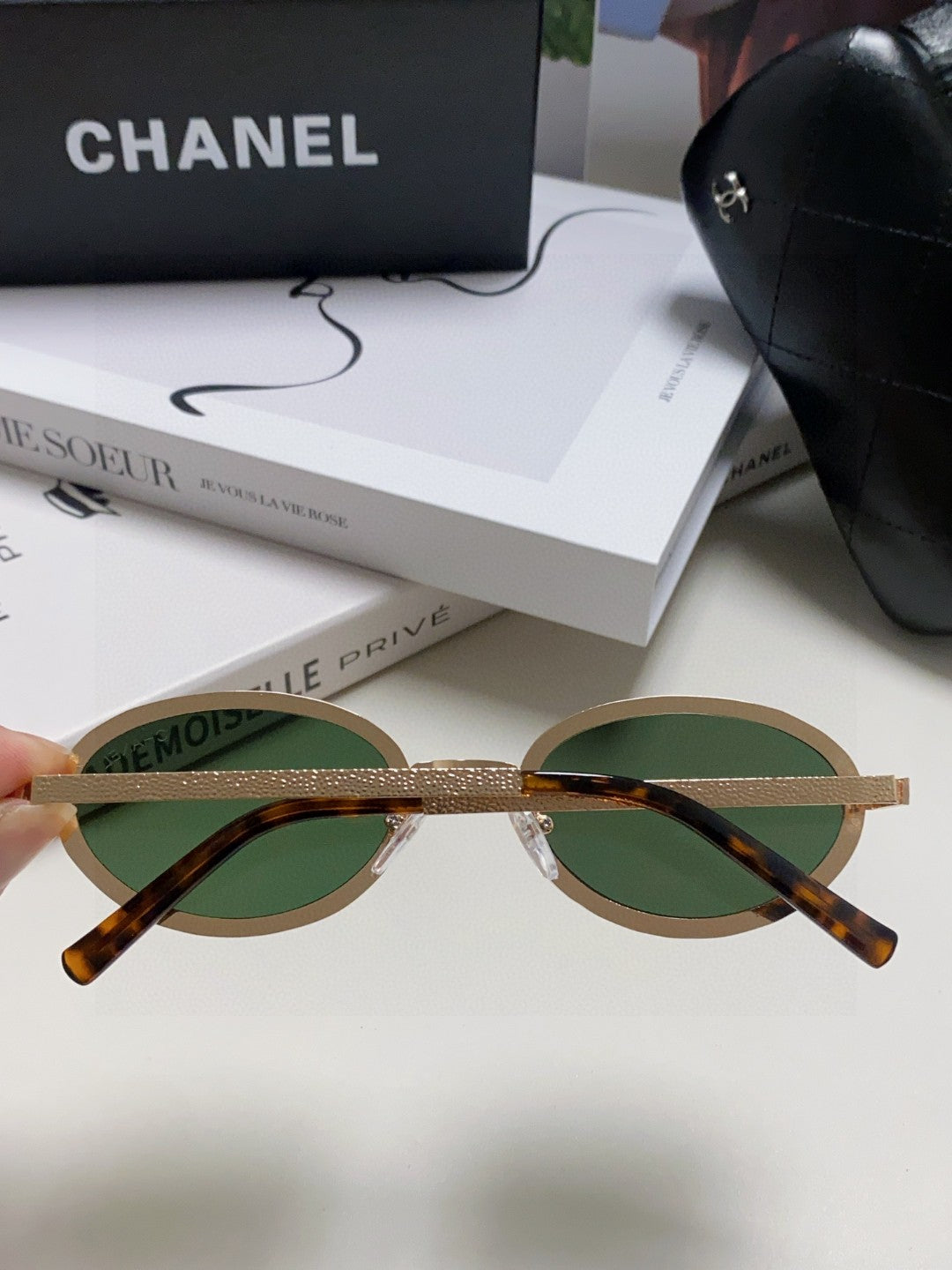 Chanel Metal Oval Black Lens Sunglasses for Women - 448927 - detail image 6