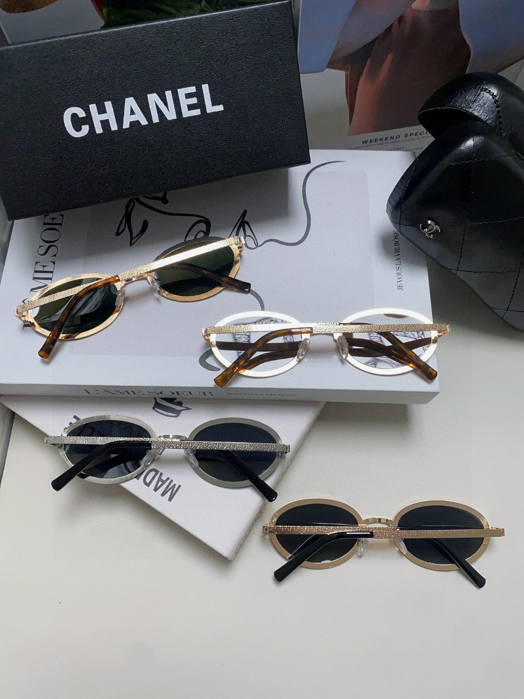 Chanel Metal Oval Black Lens Sunglasses for Women - 448927 - detail image 10