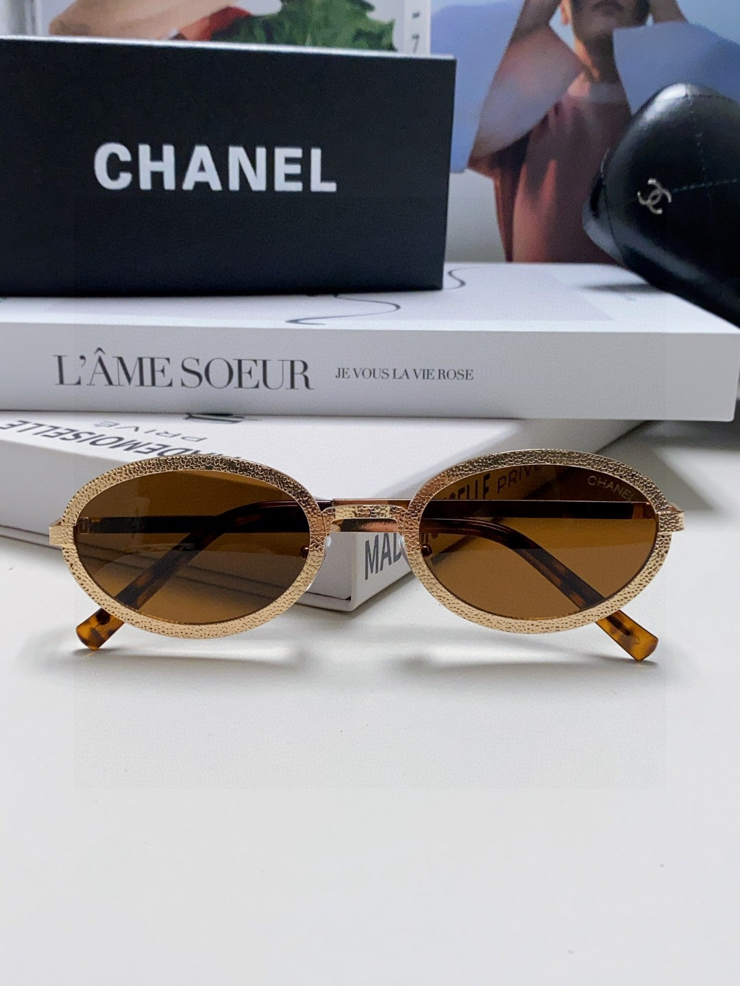 Chanel Metal Oval Red Lens Sunglasses for Women - detail image 8