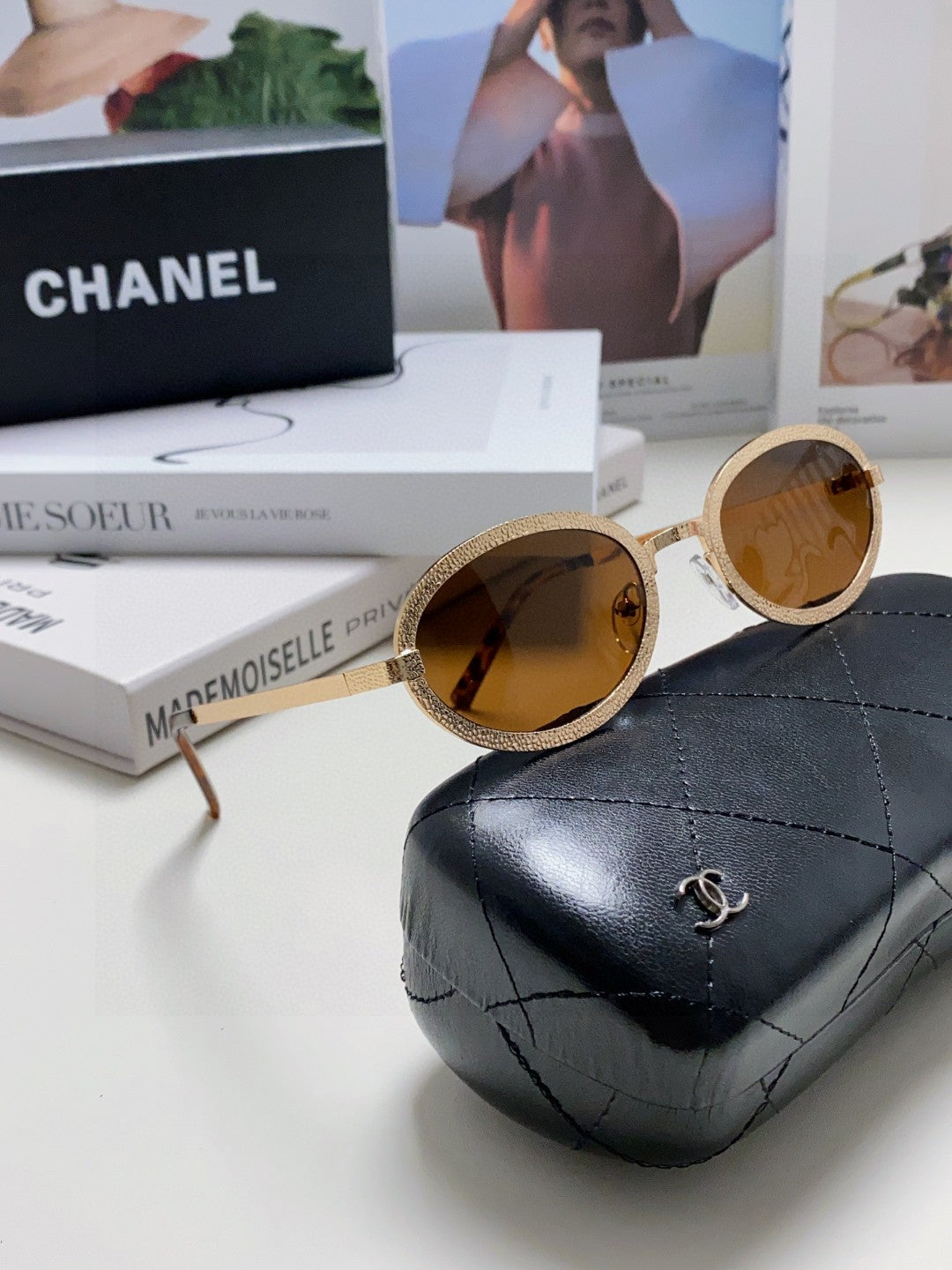 Chanel Metal Oval Red Lens Sunglasses for Women - detail image 9
