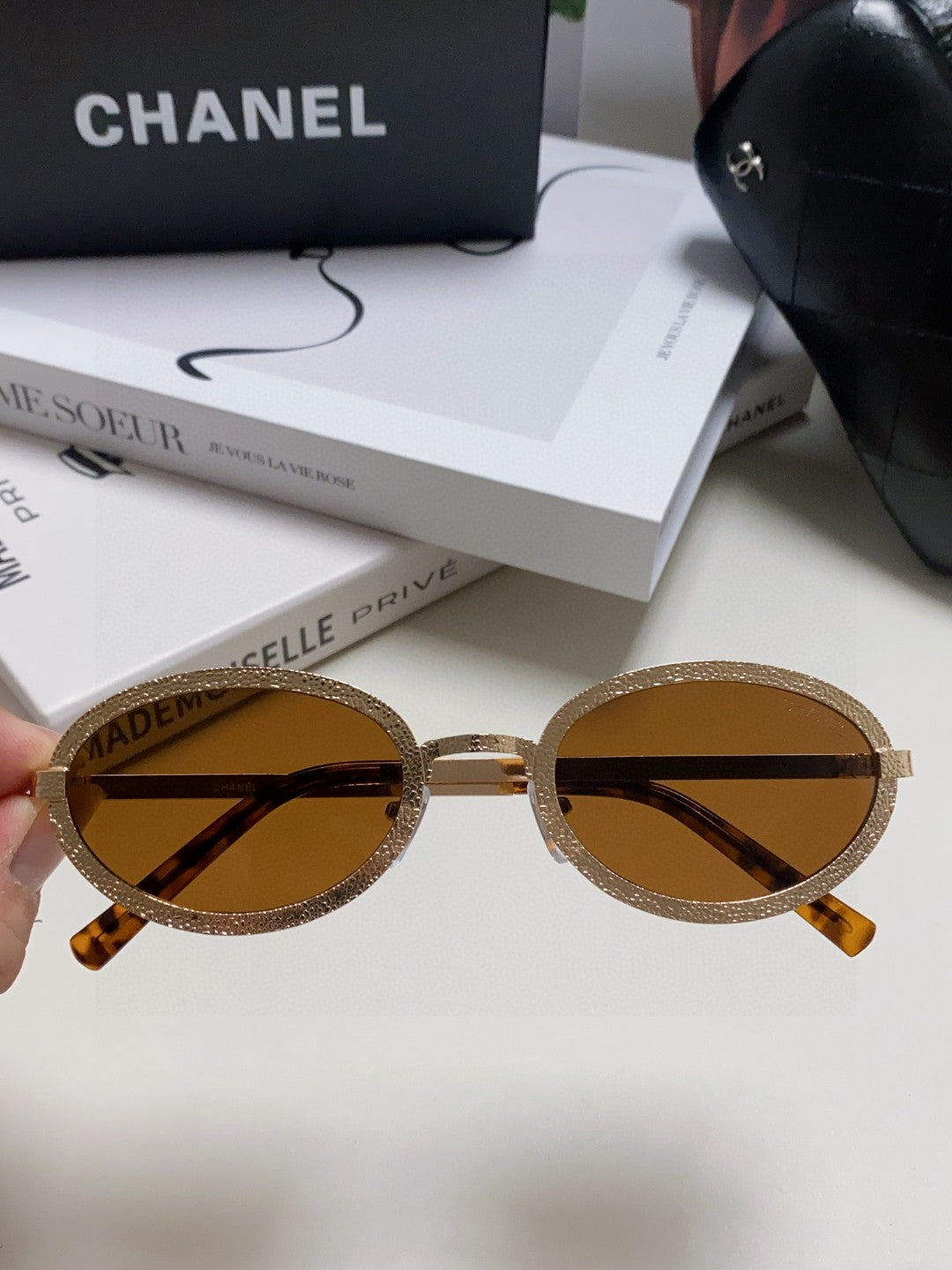 Chanel Metal Oval Red Lens Sunglasses for Women - detail image 5
