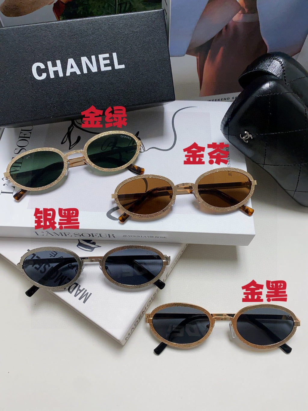 Chanel Metal Oval Red Lens Sunglasses for Women - detail image 11