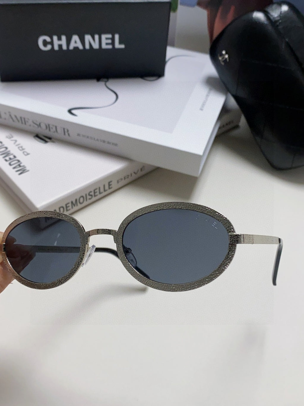 Chanel Metal Oval Black Lens Sunglasses for Women - 448929 - detail image 7