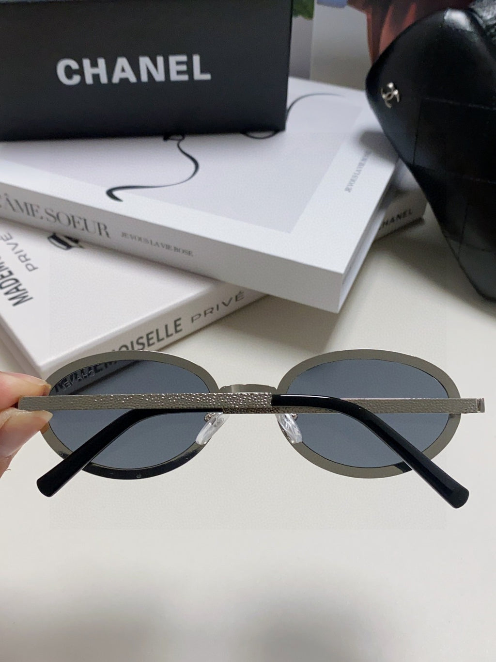 Chanel Metal Oval Black Lens Sunglasses for Women - 448929 - detail image 6