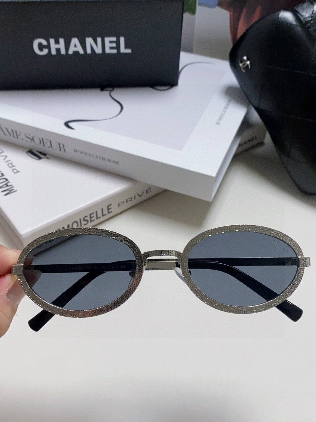 Chanel Metal Oval Black Lens Sunglasses for Women - 448929 - detail image 5