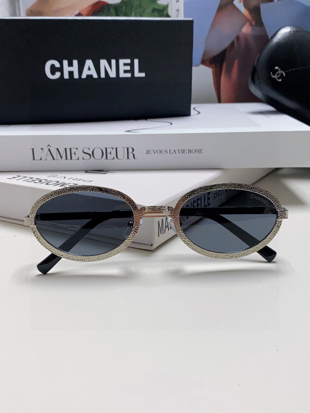 Chanel Metal Oval Black Lens Sunglasses for Women - 448929 - detail image 8