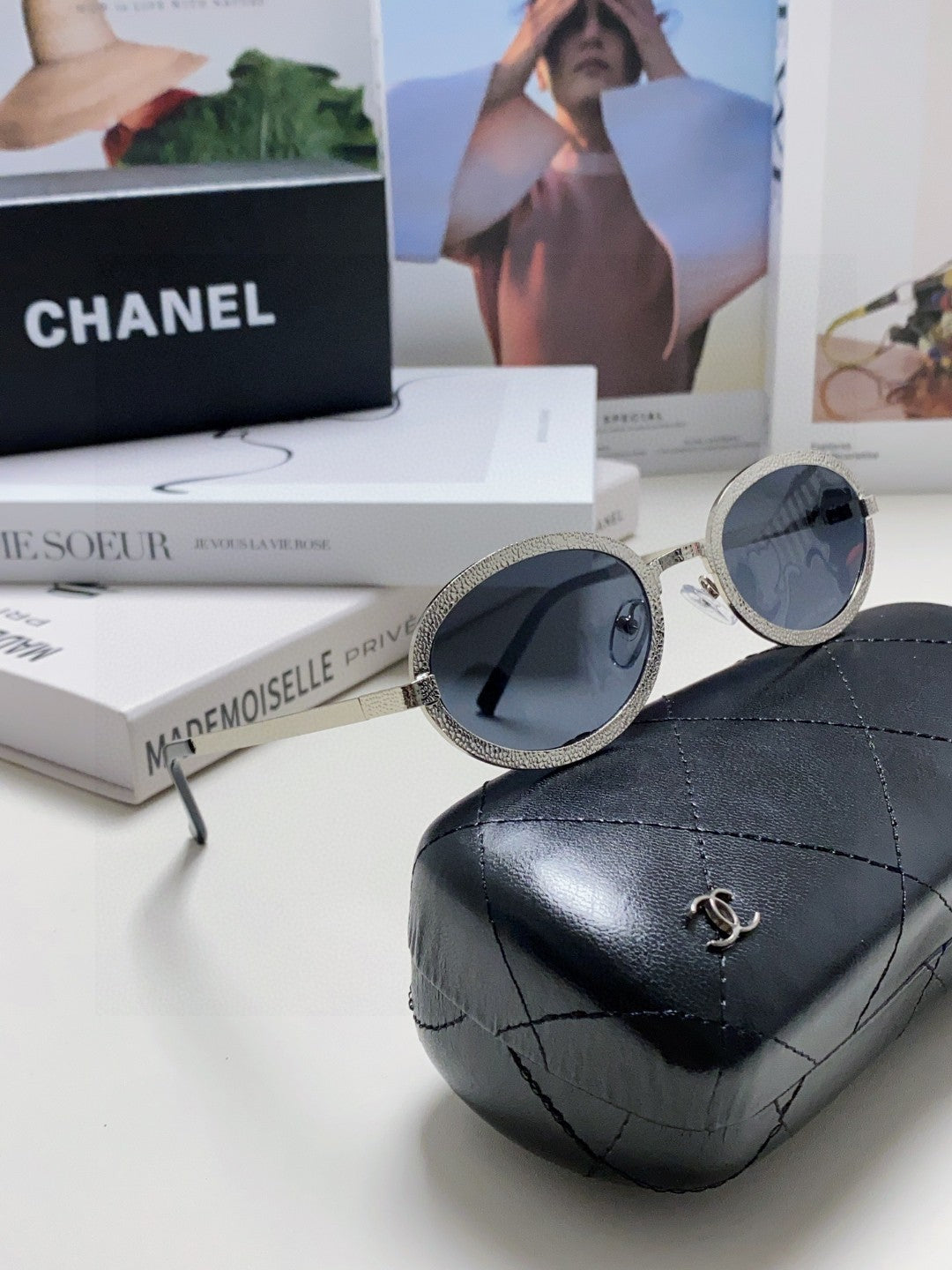 Chanel Metal Oval Black Lens Sunglasses for Women - 448929 - detail image 9