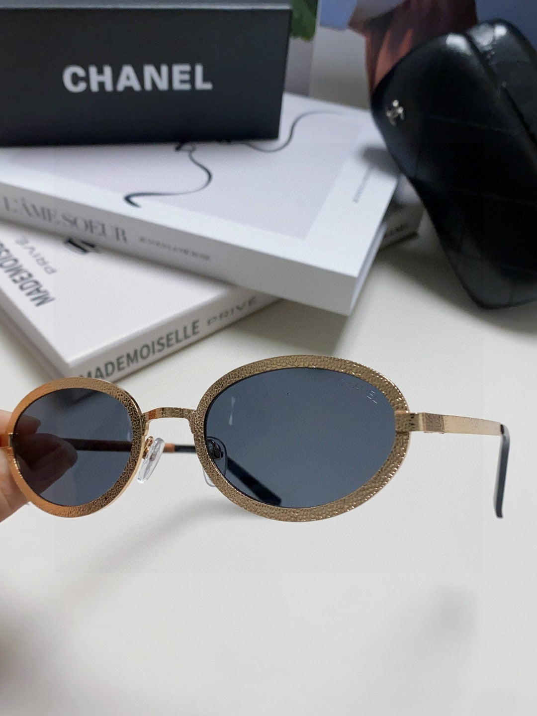 Chanel Metal Oval Black Lens Sunglasses for Women - detail image 7