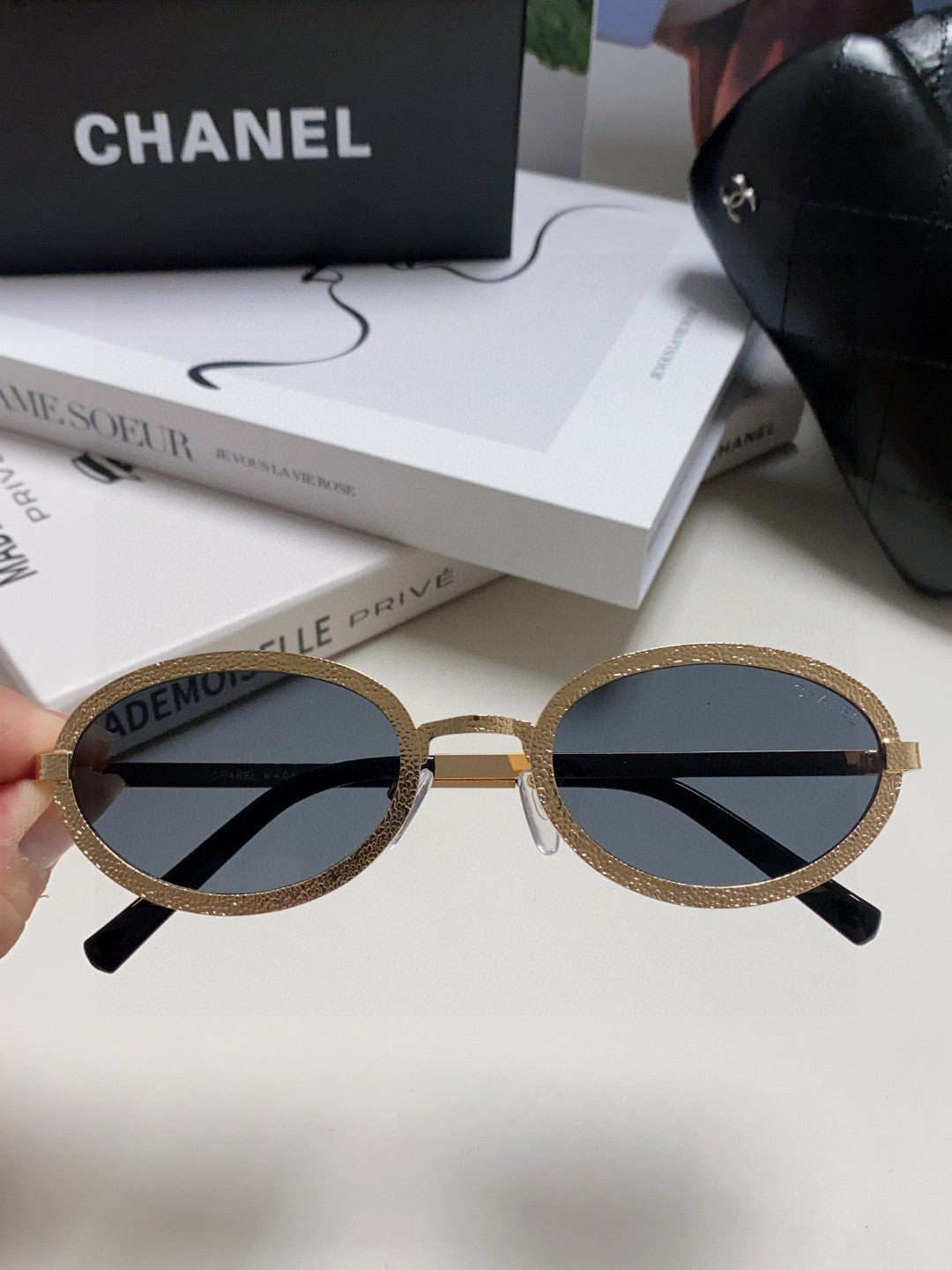 Chanel Metal Oval Black Lens Sunglasses for Women - detail image 5