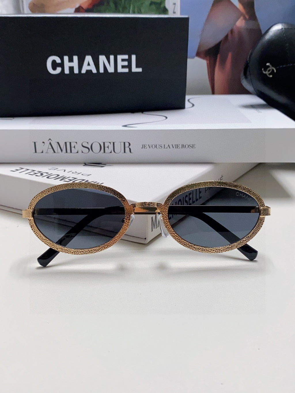 Chanel Metal Oval Black Lens Sunglasses for Women - detail image 8