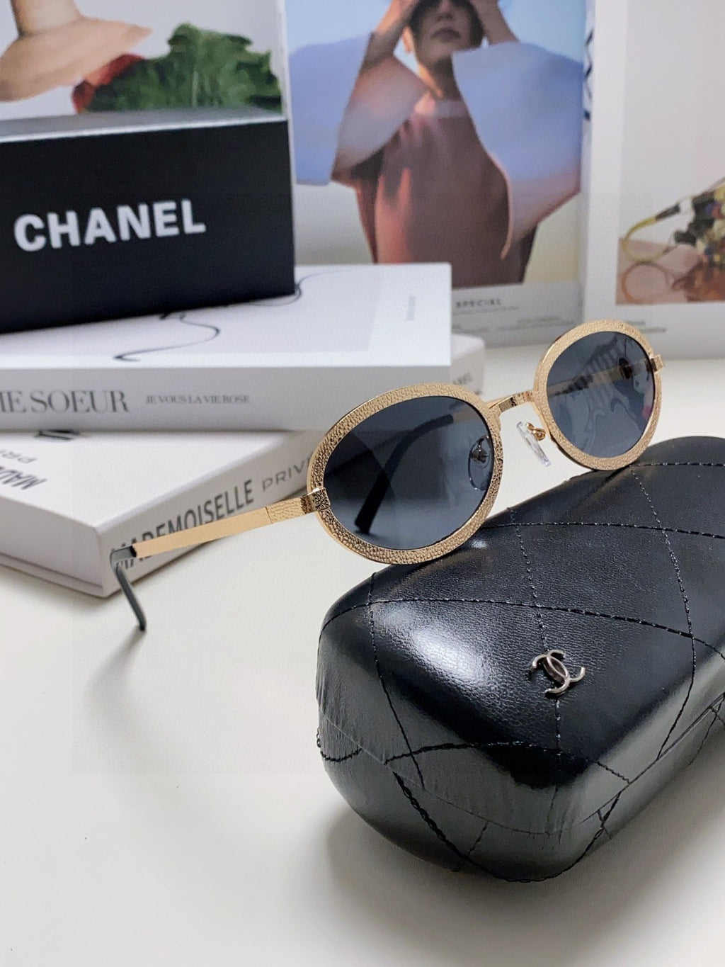 Chanel Metal Oval Black Lens Sunglasses for Women - detail image 9