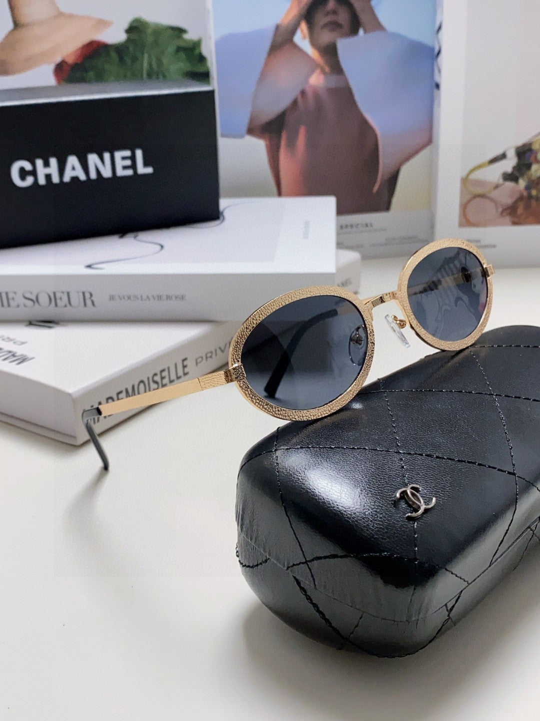 Chanel Metal Oval Black Lens Sunglasses for Women - detail image 9