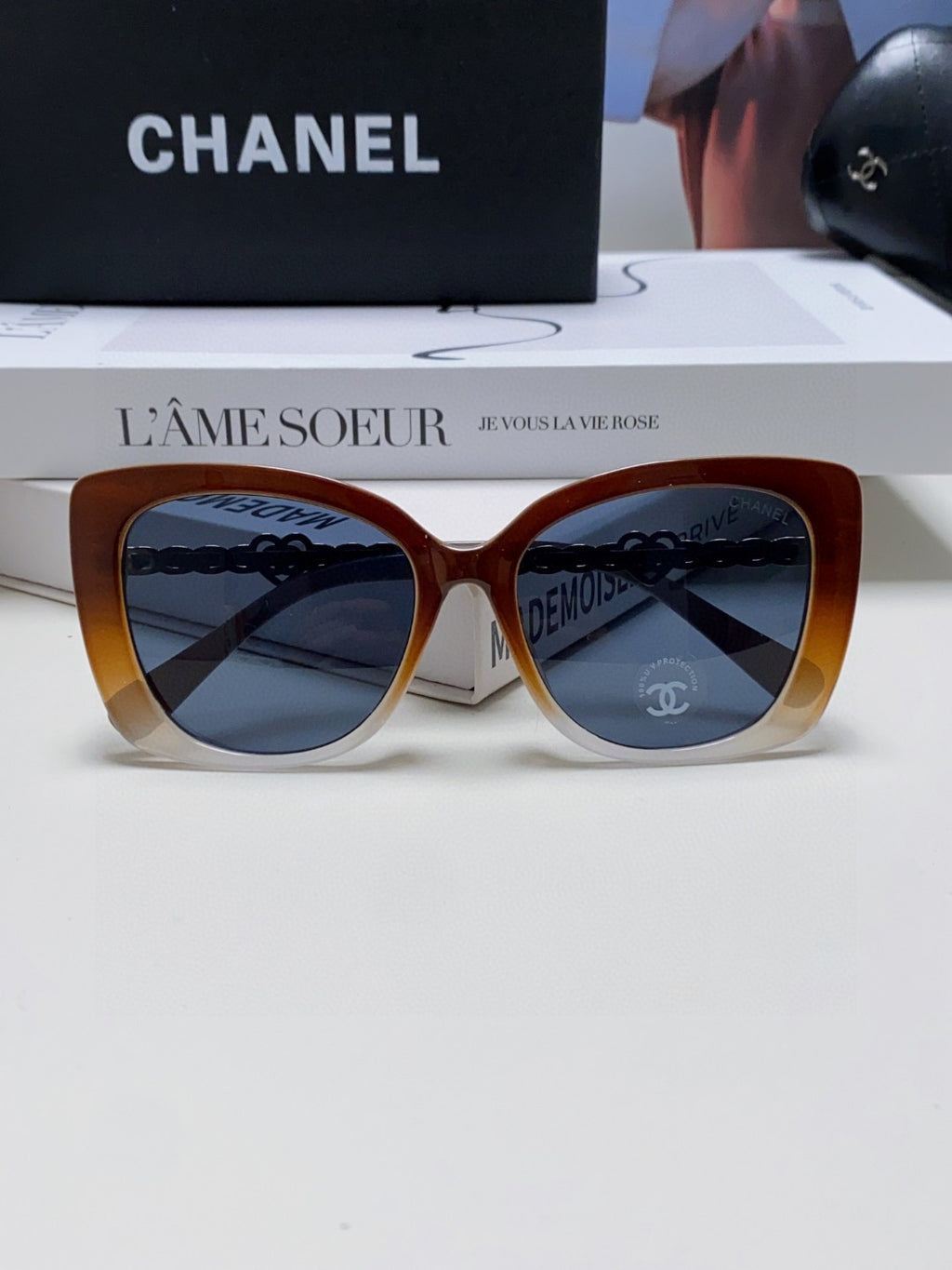 Chanel Metal Cat-Eye Blue Lens Sunglasses for Women - 465047 - detail image 6