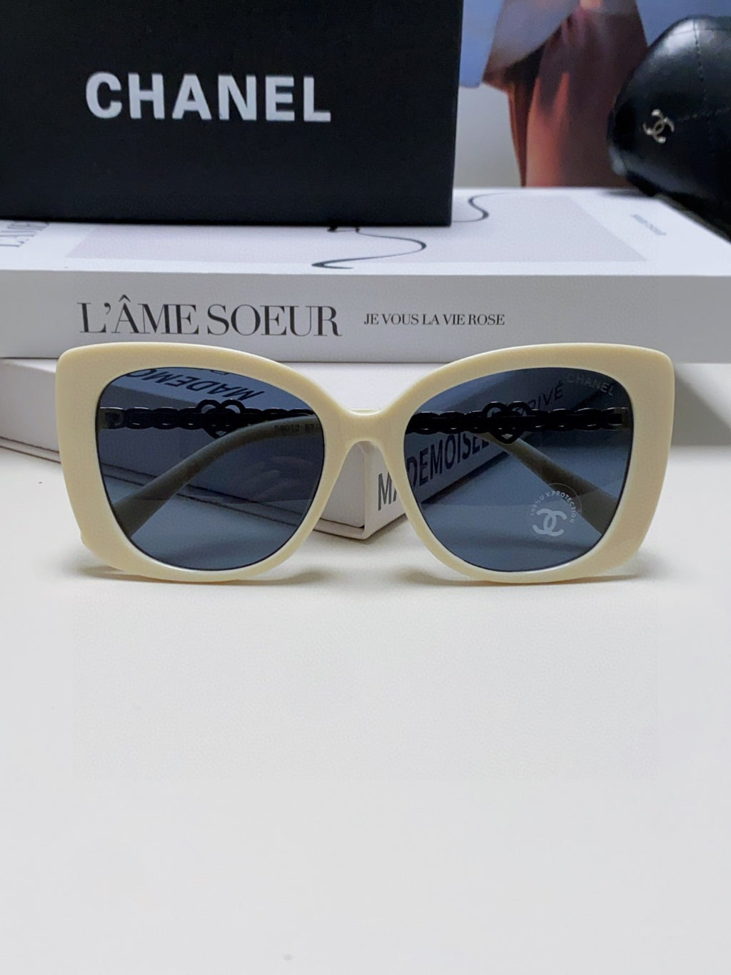 Chanel Metal Cat-Eye Blue Lens Sunglasses for Women - 465049 - detail image 6