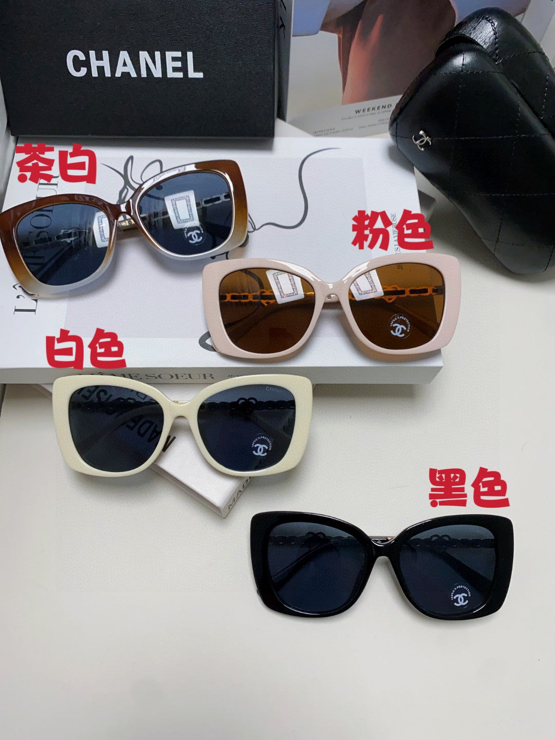 Chanel Metal Cat-Eye Blue Lens Sunglasses for Women - 465049 - detail image 9