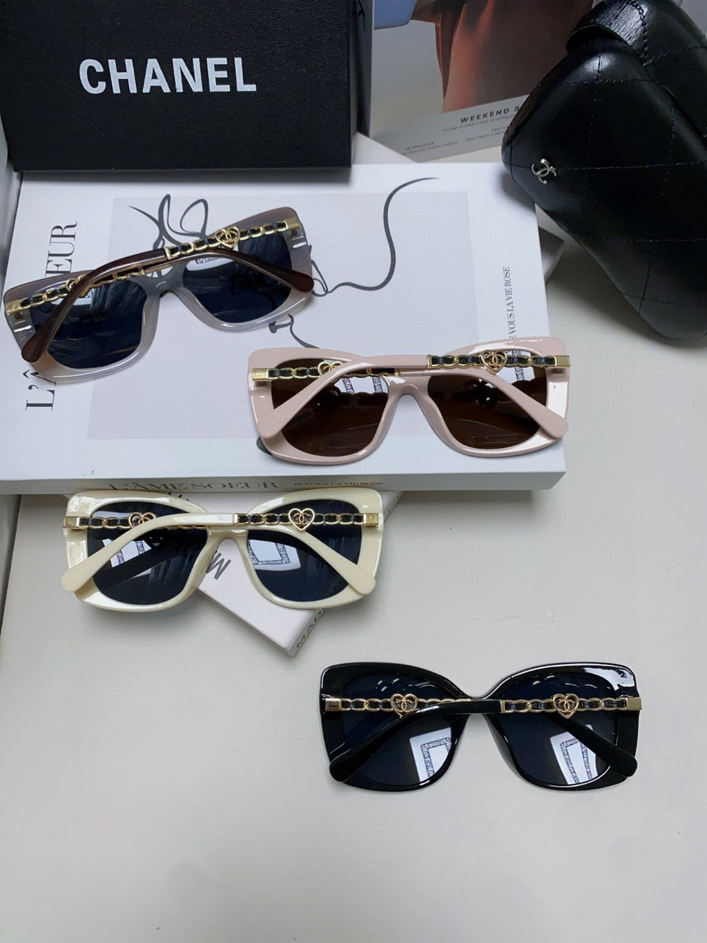 Chanel Metal Cat-Eye Blue Lens Sunglasses for Women - 465049 - detail image 8