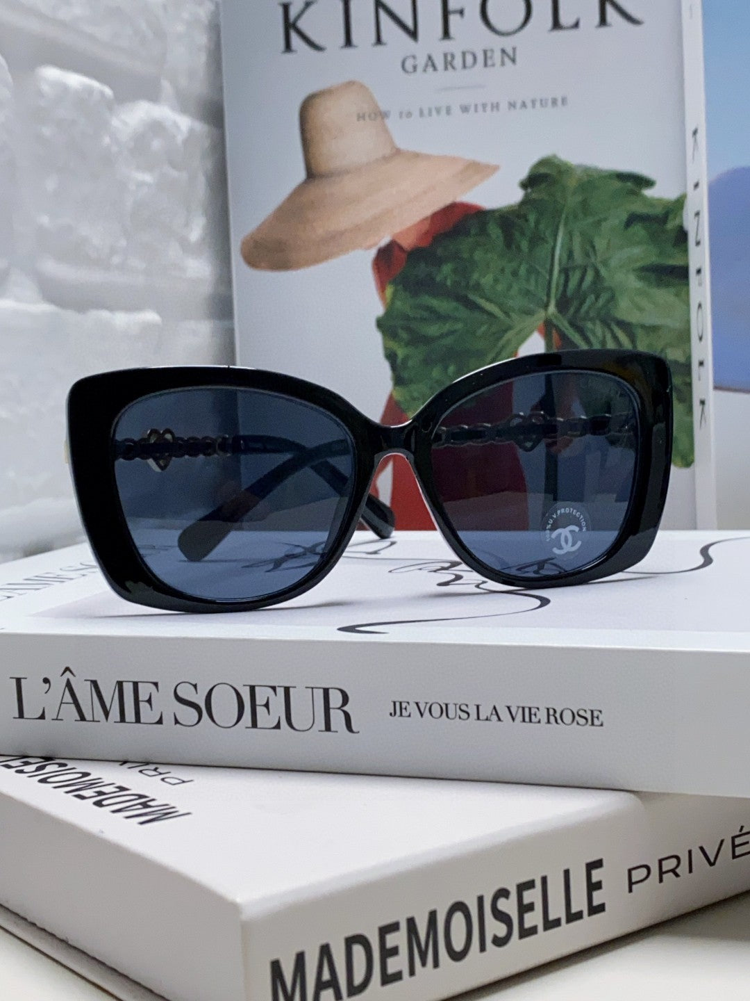 Chanel Metal Cat-Eye Blue Lens Sunglasses for Women