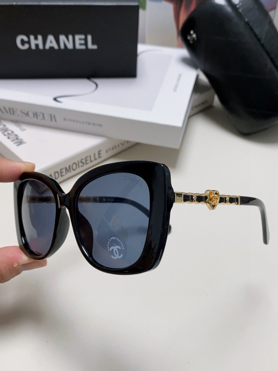 Chanel Metal Cat-Eye Blue Lens Sunglasses for Women - detail image 5