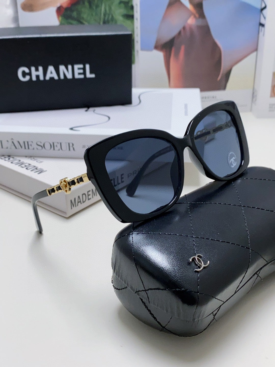 Chanel Metal Cat-Eye Blue Lens Sunglasses for Women - detail image 7