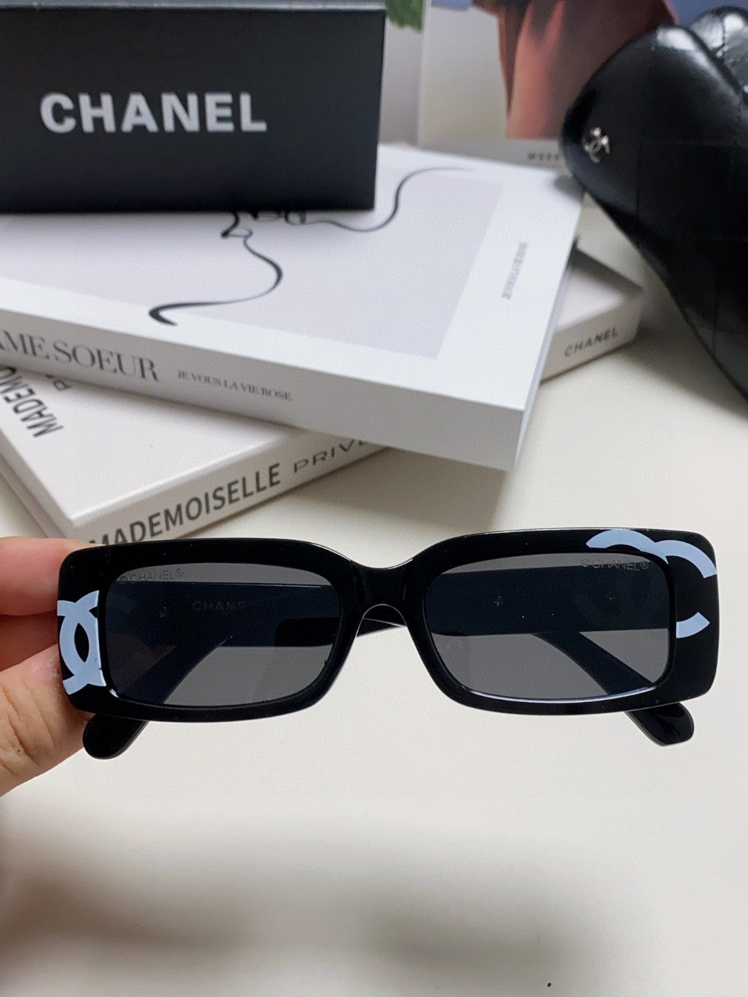 Chanel Rectangular Black Lens Sunglasses for Men & Women - detail image 3