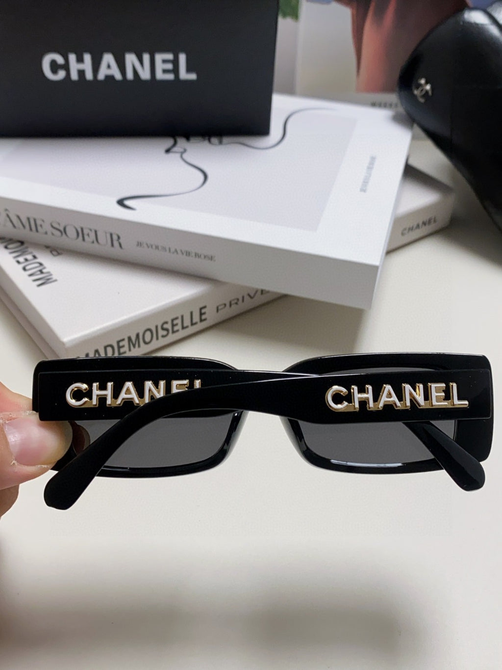 Chanel Rectangular Black Lens Sunglasses for Men & Women - detail image 4
