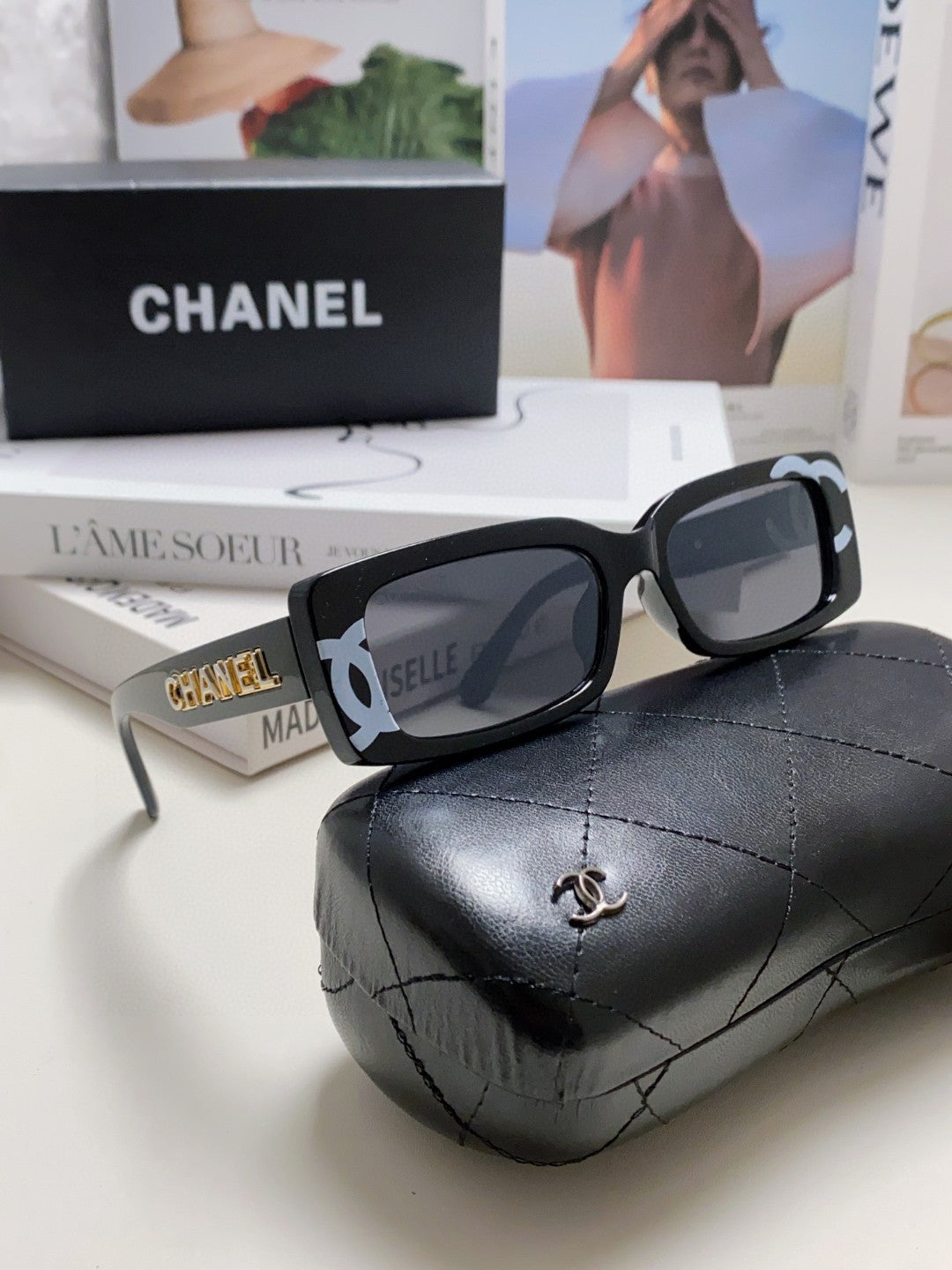 Chanel Rectangular Black Lens Sunglasses for Men & Women - detail image 7