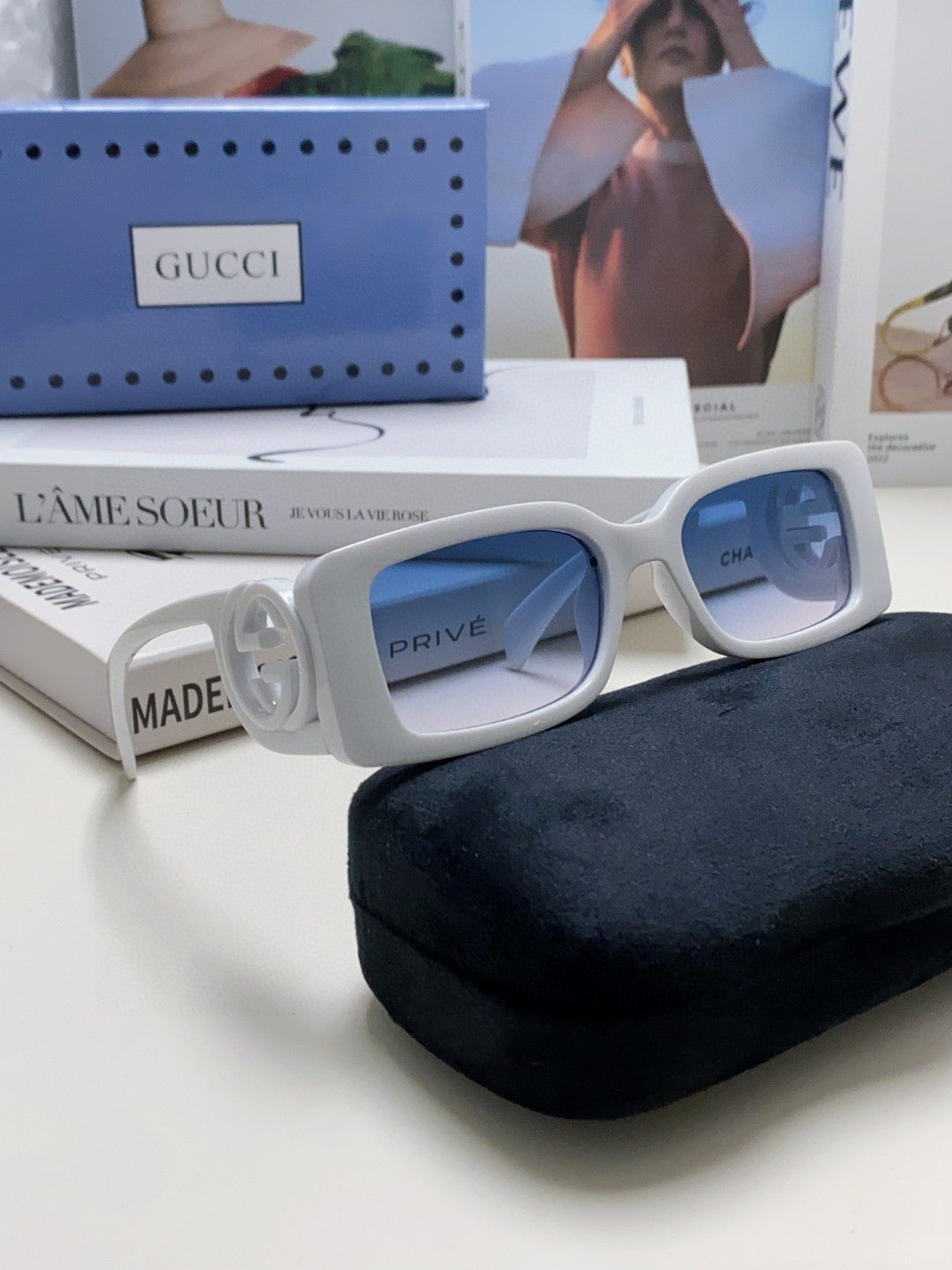 Gucci Rectangular Silver Lens Sunglasses for Men & Women - 464858 - detail image 7