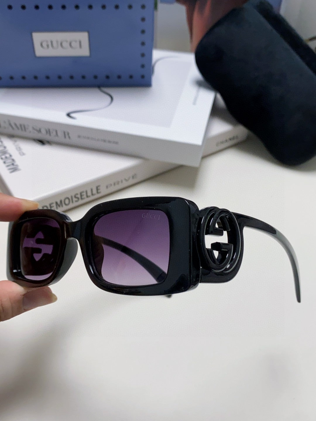 Gucci Rectangular Silver Lens Sunglasses for Men & Women - detail image 4