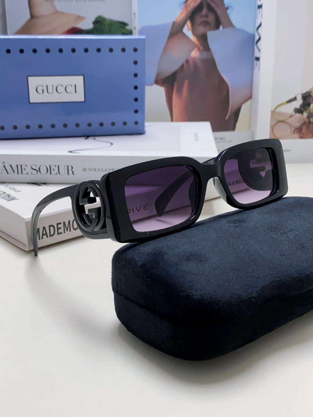 Gucci Rectangular Silver Lens Sunglasses for Men & Women - detail image 6